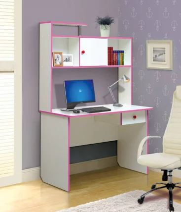 Стол компьютерный №9 Белый/Ярко-розовый_0