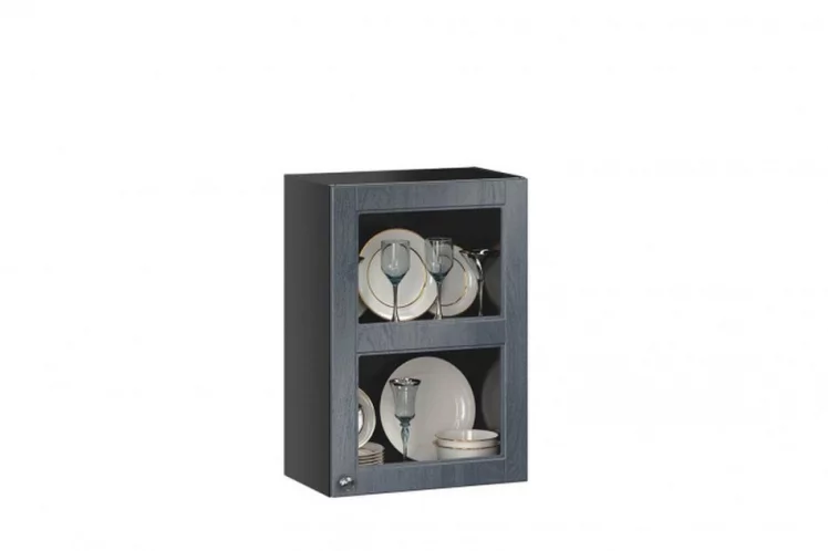 Шкаф кухонный 400 со стеклом Тип 1 Мокка ЛД 274.320.000.148 Черный Дуб фактурный антрацит_0