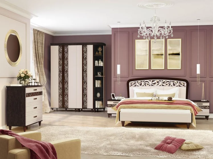 Комплект мебели для спальни Катрин №03 Дуб венге Белый песок Санчо крем Браун вуд_0