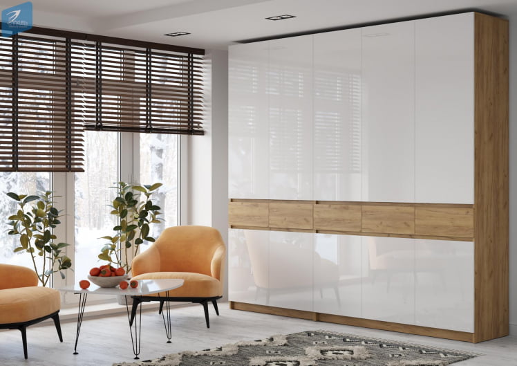 Шкаф 3-створчатый ШК-002 БОСТОН дуб крафт золотой/Белый глянец_2