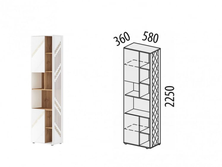 Стеллаж (лев/прав) Монако 903.57 Дуб Вотан / Белый шпон / Альпийский белый_7