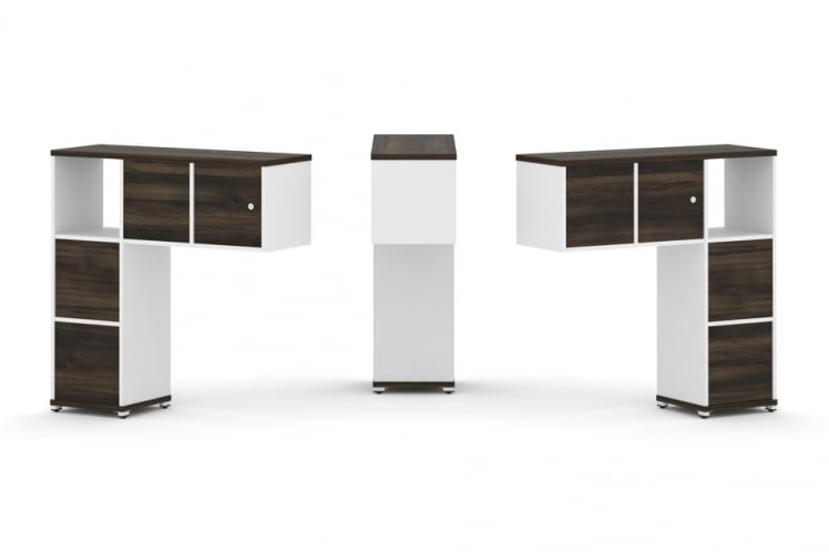 Надставка на стол низкая двухсторонняя + задняя стенка (4 шт.) + блок с 2-мя ящиками (2 шт.) + распашной фасад (2 шт.) CONCEPT CN.DNN-004 Дуб Мали Белый бриллиант Белый металл_0