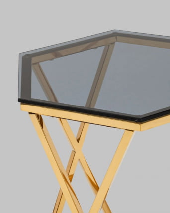 Журнальный столик Круз 48*42 стекло smoke сталь Золото_4