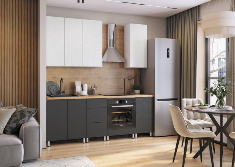 Кухня Деми 2,2 м, белый/бетон минерал белый/бетон минерал графит/дуб бунратти №100Ш_0