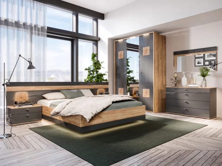 Спальный гарнитур Фиджи №5 Дуб Золотой Антрацит_0