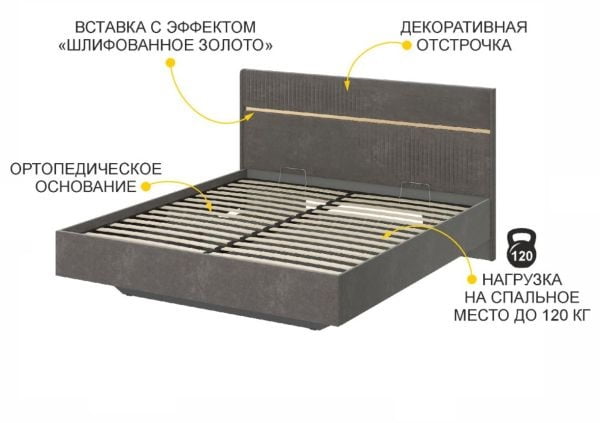 Кровать с подъемным механизмом Монако 902.36 Оникс Десерт серый_1