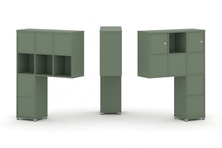 Надставка на стол высокая двухсторонняя + задняя стенка (8 шт.) + блок с 1-м ящиком (2 шт.) + распашной фасад (2 шт.) CONCEPT CN.DNV-007 Кобо Белый металл_0