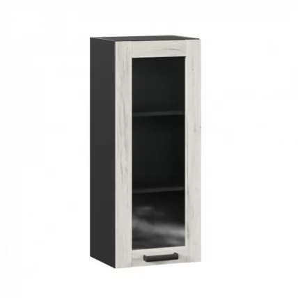 Шкаф кухонный 400 высокий со стеклом Винченца ЛД 234.420.000.083 Черный Дуб Крафт белый_0