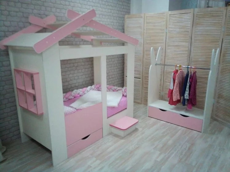 Кровать Теремок без ящика Белая-Розовая_4