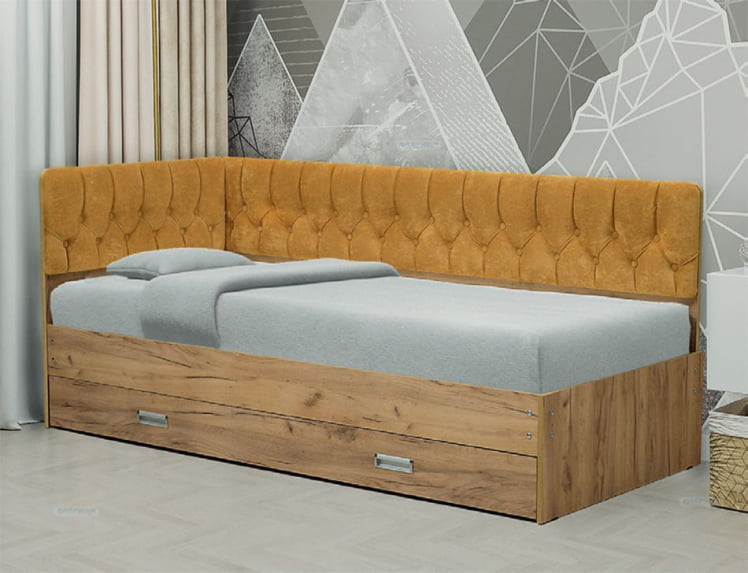 Кровать с продольной мягкой спинкой (левая) Софа №16 (800х2000) Дуб Крафт золотой Велюр 112_0