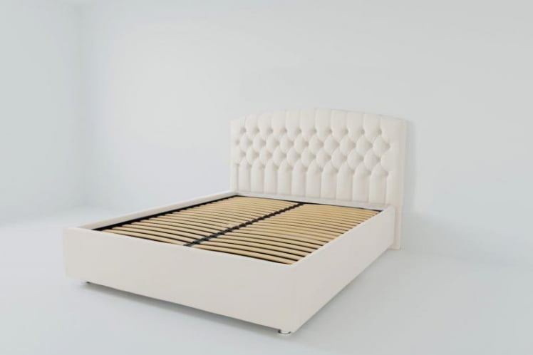 Мягкая интерьерная кровать "Берлин" с ортопедическими латами(металл) Цвет фасада: Белый; Материал фасада: Искусственная кожа; Спальное место: 1400х2000 мм _0