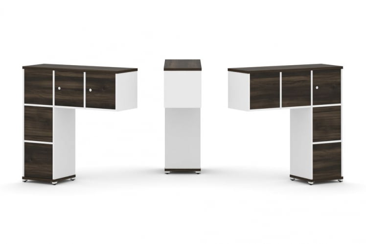 Надставка на стол низкая двухсторонняя + задняя стенка (5 шт.) + блок с 1-м ящиком (2 шт.) + распашной фасад (3 шт.) CONCEPT CN.DNN-006 Дуб Мали Белый бриллиант Белый металл_0