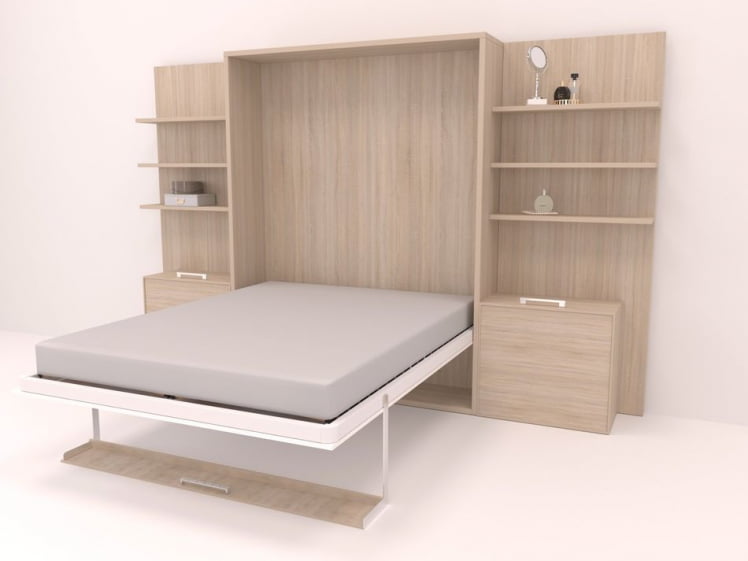Кровать-трансформер Смарт 1 откидная с полками К 1400 Дуб молочный_1