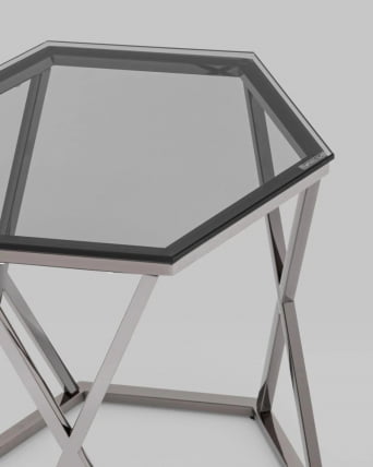 Журнальный столик Круз 48*42 стекло smoke сталь Темный хром_3