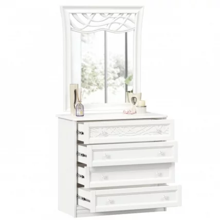 Комод с 4 ящиками с зеркалом ППУ Джулия Белый_3