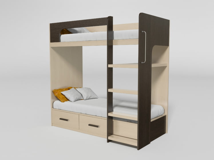 Кровать 2х ярусная №7 с ящиками Дуб молочный/Венге_0