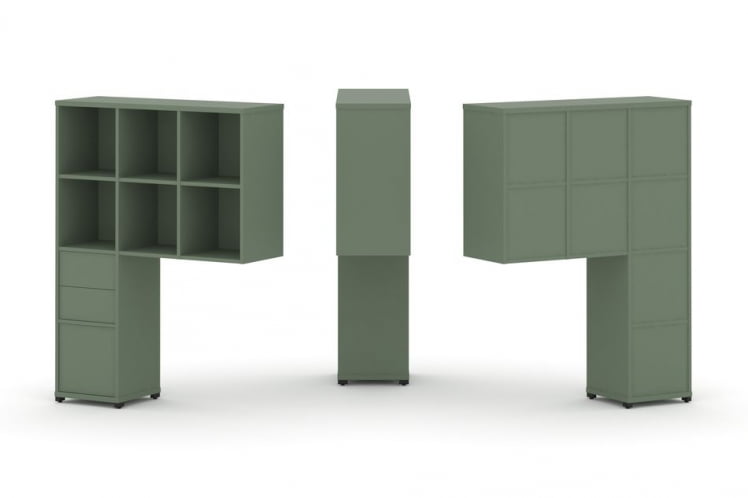 Надставка на стол высокая односторонняя + задняя стенка (8 шт.) + блок с 2-мя ящиками (1 шт.) + блок с 1-м ящиком (1 шт.) CONCEPT CN.ONV-007 Кобо Черный металл_0