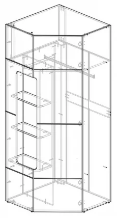 Шкаф угловой с полками Палермо Юниор 08 Белый глянец Ясень шимо светлый Красный_4