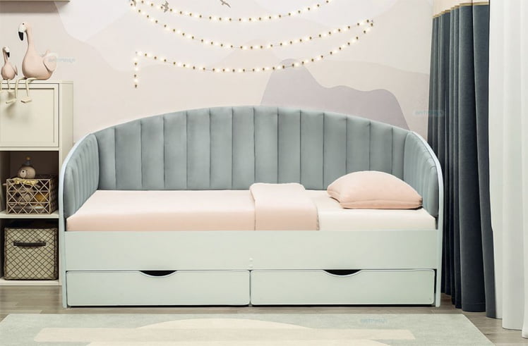 Кровать с продольной мягкой спинкой Софа №12.1 (800х1900) Белый Велюр 016_0