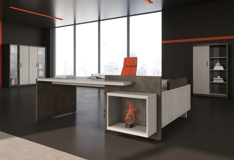 Стол руководителя левый WOOD&STONE СФ-531201 Дрифтвуд Бетон Чикаго темный_2