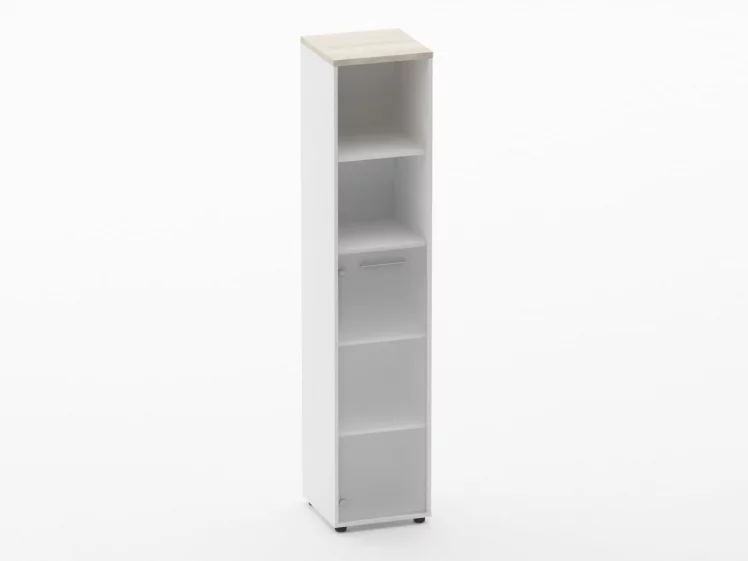 Шкаф 4 узкий  2 полки открытые и 1 стеклянная дверь Deka 10.19.16Л Дуб Сантана светлый/Белый_0