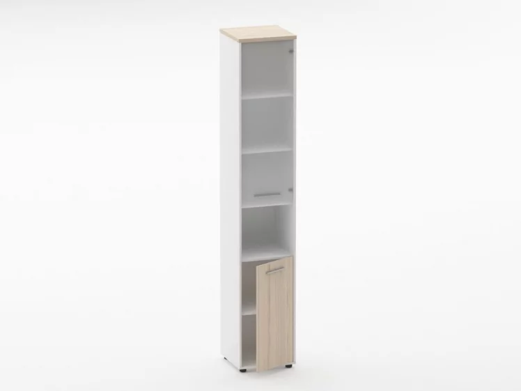 Шкаф 5 узкий верх стеклянная дверь, низ закрытый, с нишей Deka 10.23.18Пр Туя/Белый_1