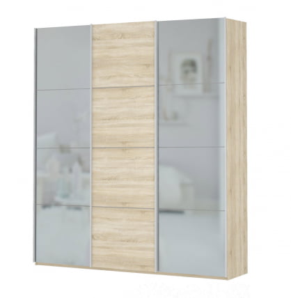 Шкаф-купе трехдверный Прайм 2100 Зеркало/ДСП/Зеркало Дуб сонома_0