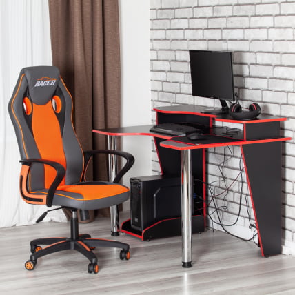 Кресло RACER кож/зам/ткань, металлик/оранжевый, 36/07_18