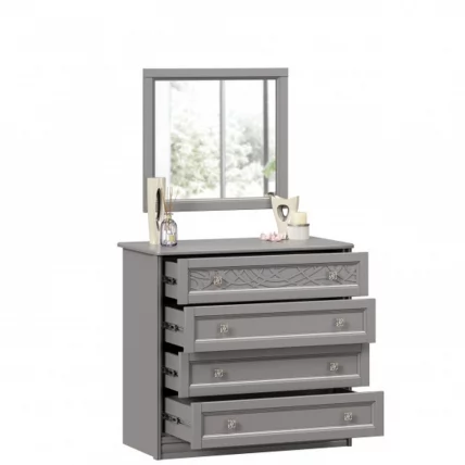 Комод с 4 ящиками с зеркалом Джулия Оникс серый_3
