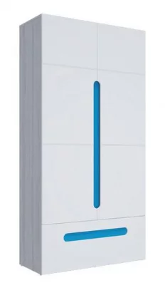 Шкаф двустворчатый с ящиками Палермо Юниор 07 Белый глянец Ясень шимо светлый Синий_0