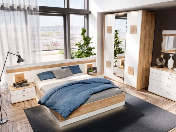 Кровать двуспальная 1600 с подъёмным механизмом Фиджи ЛД 659.078.000 Дуб Золотой Белый_3