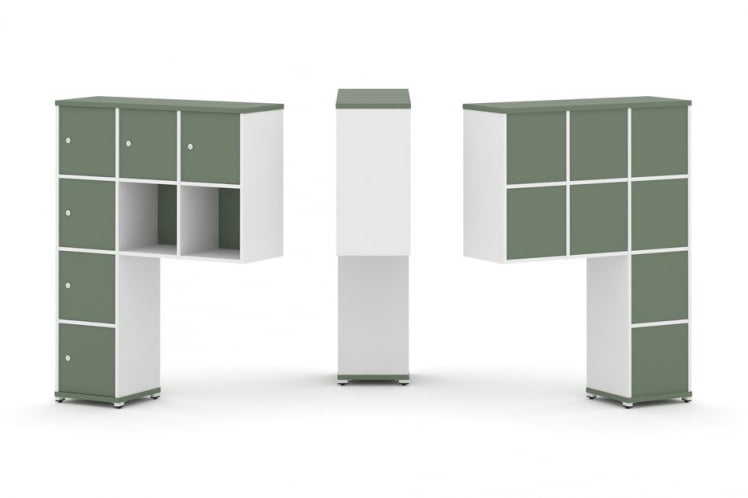 Надставка на стол высокая односторонняя + задняя стенка (8 шт.) + распашной фасад (6 шт.) CONCEPT CN.ONV-009 Кобо Белый бриллиант Белый металл_0