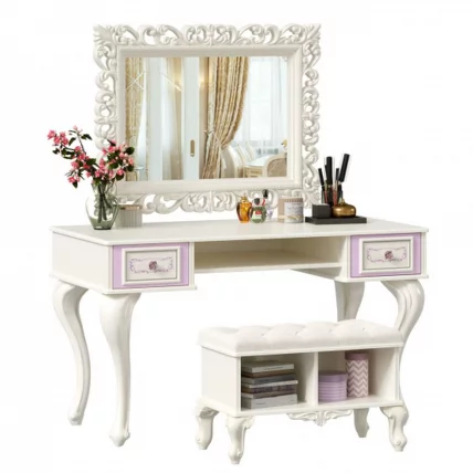 Стол письменный с зеркалом и банкеткой Маркиза 06 Алебастр Шампань_2