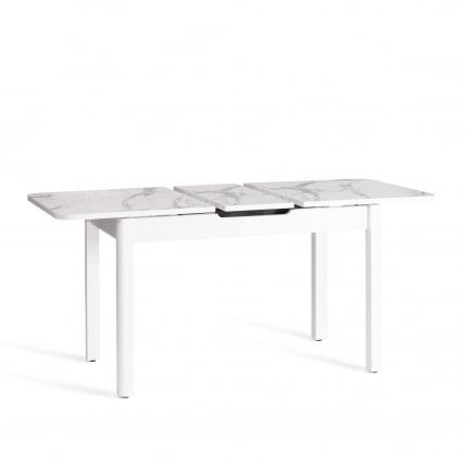 Стол АЛИГЕРЙ ЛДСП/ХПЛ/опора-массив березы , 130 х 75+30 х 75 см, Мрамор светлый/белый / ALIGERY ЛДСП/HPL/опора-массив_5
