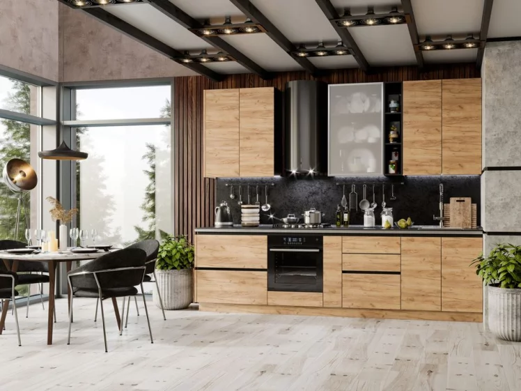 Фасад тумбы кухонной 600 Шервуд ЛД 281.640.000 Дуб золотой Черный_1