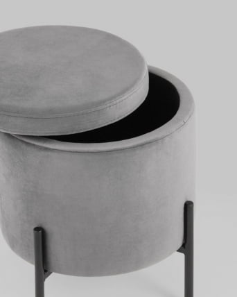 Пуф Грейс с ящиком велюр Серый_3