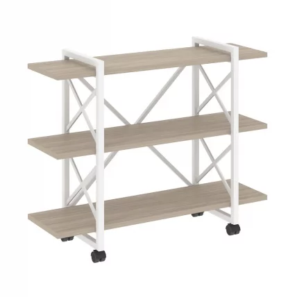 Стеллаж на колесных опорах - 3 полки LOFT  VR.L-MST.K-3.8V Металл белый Дуб Аттик_0