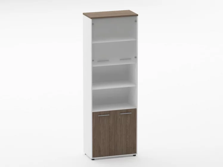 Шкаф 5 широкий верх стеклянная дверь, низ закрытый, две полки открытые Deka 10.23.191 Дуб Верцаска/Белый_0