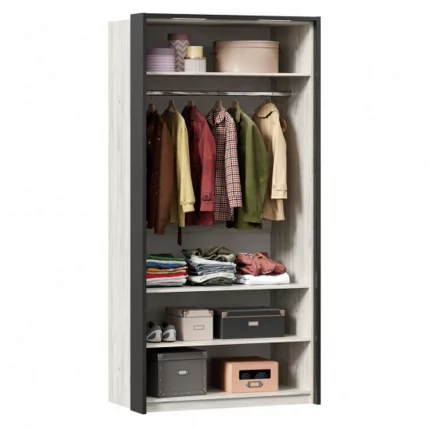 Шкаф двухстворчатый с комбинированными дверями и паспарту Техно 04 Дуб Крафт белый Серый шифер_1