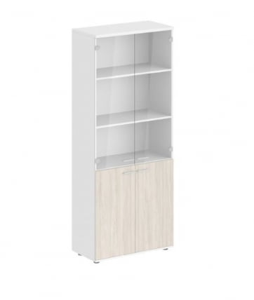 Шкаф высокий четырехдверный со стеклом Sigma SG.811.WH.OL.GL Белый Дуб светлый_0