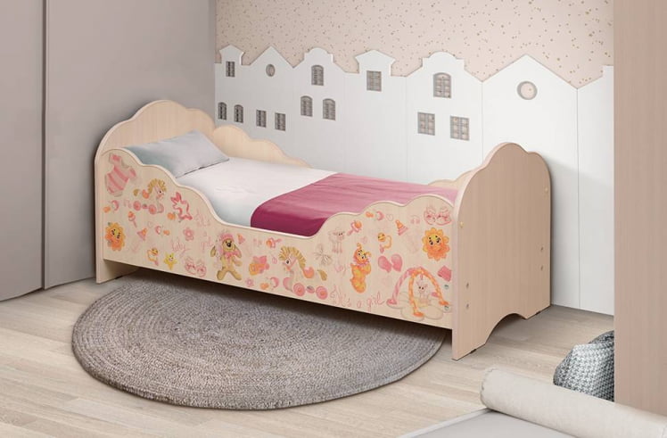 Кровать детская с фотопечатью Малышка №4 700*1400 Дуб млечный_0