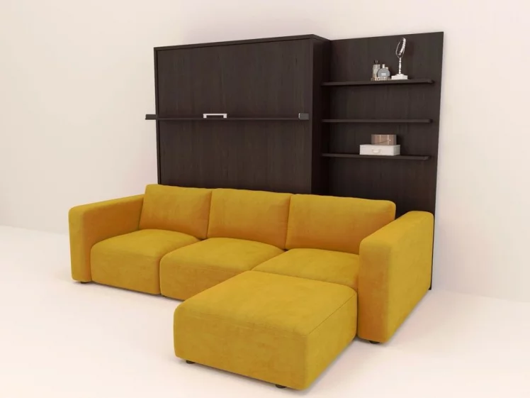 Диван кровать-трансформер Смарт 1 с пуфом 3-в-1 1600 правый Белая шагрень_0