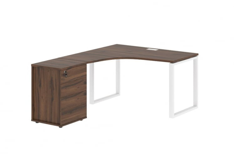 Стол эргономичный с тумбой левый EDIS EQCET 1318 L Дуб Денвер темный Белый_0