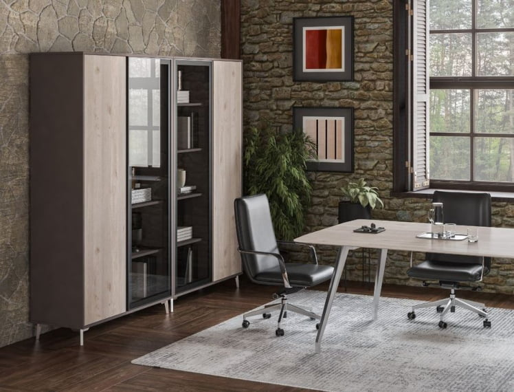 Шкаф средний со стеклом Сирио СР.322.ВФ.ГЛБ Вольфрам / Sirio SR.322.WF.GLB_1