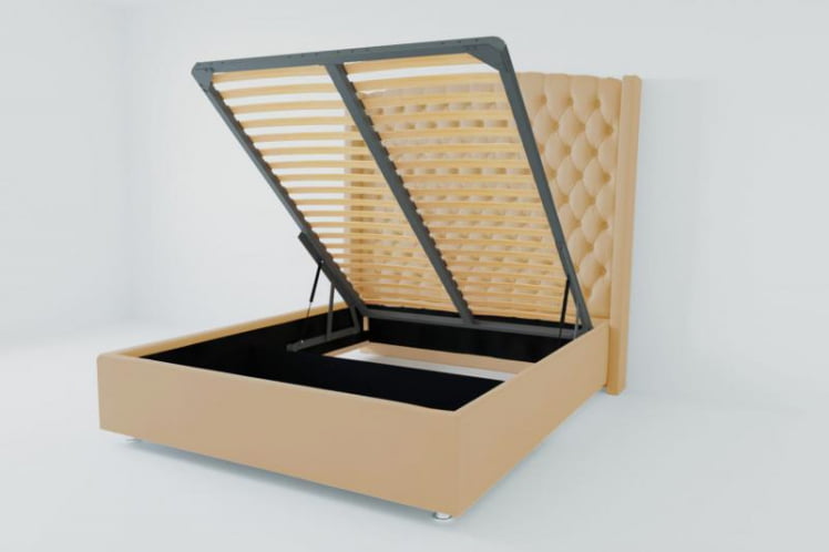 Мягкая интерьерная кровать "Берлин Люкс" с подъемным механизмом Материал фасада: Искусственная кожа; Спальное место: 2000х2000 мм; Цвет фасада: Бежевый; Цвет корпуса: Бежевый _0